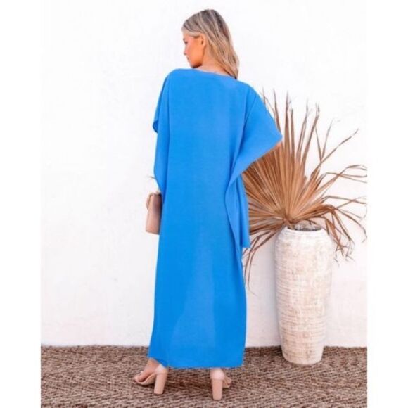 VICI high low asymmetrical short sleeve chiffon navy blue dress Sz M NWOT - Picture 3 of 13